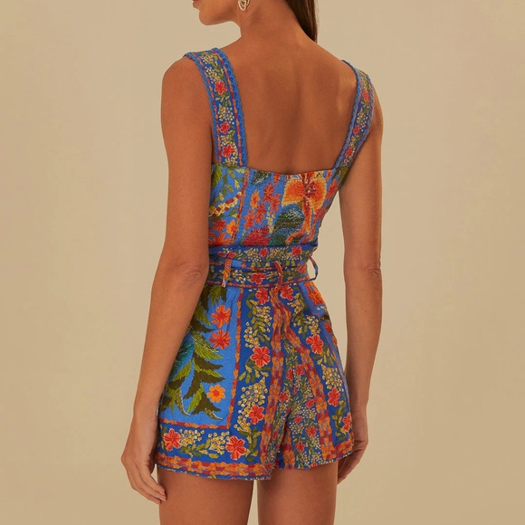 FARM Rio Stitched Garden Blue Romper - Picture 2 of 6